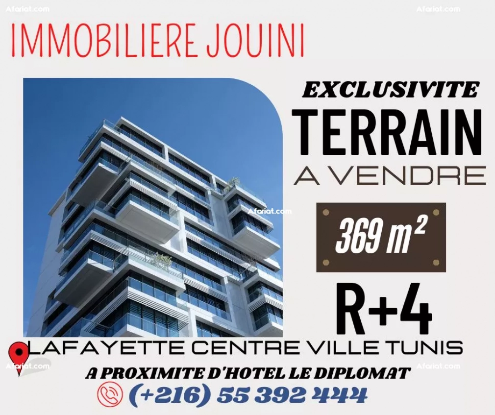 Terrain 369 m2 à Lafayette Centre ville Tunis